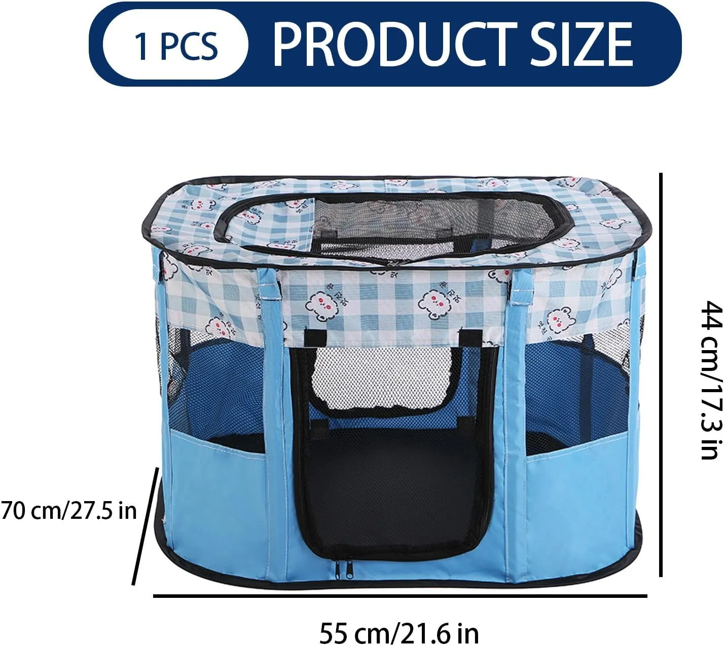 Portable Cat Cage, Pet Playpen, Indoor Foldable Dog/Cat Tent with Mesh Panels, Removable Cushion, Multiple Doors and Side Pockets, Cat Playpen (Blue)