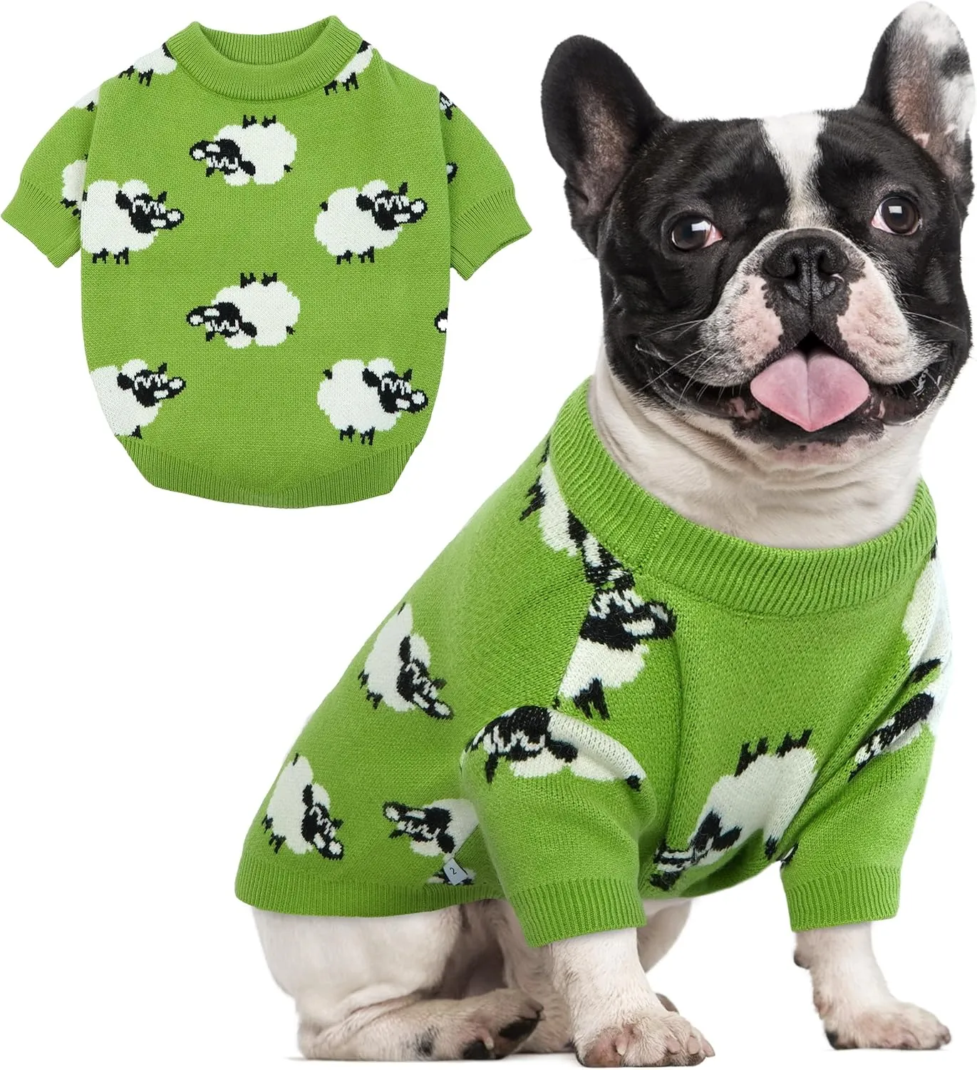 PUMYPOREITY French Bulldog Sweater, Cold Weather Pullover Sweater for French Bulldog, Winter Warm Clothing for Frenchie Dogs, Green, S