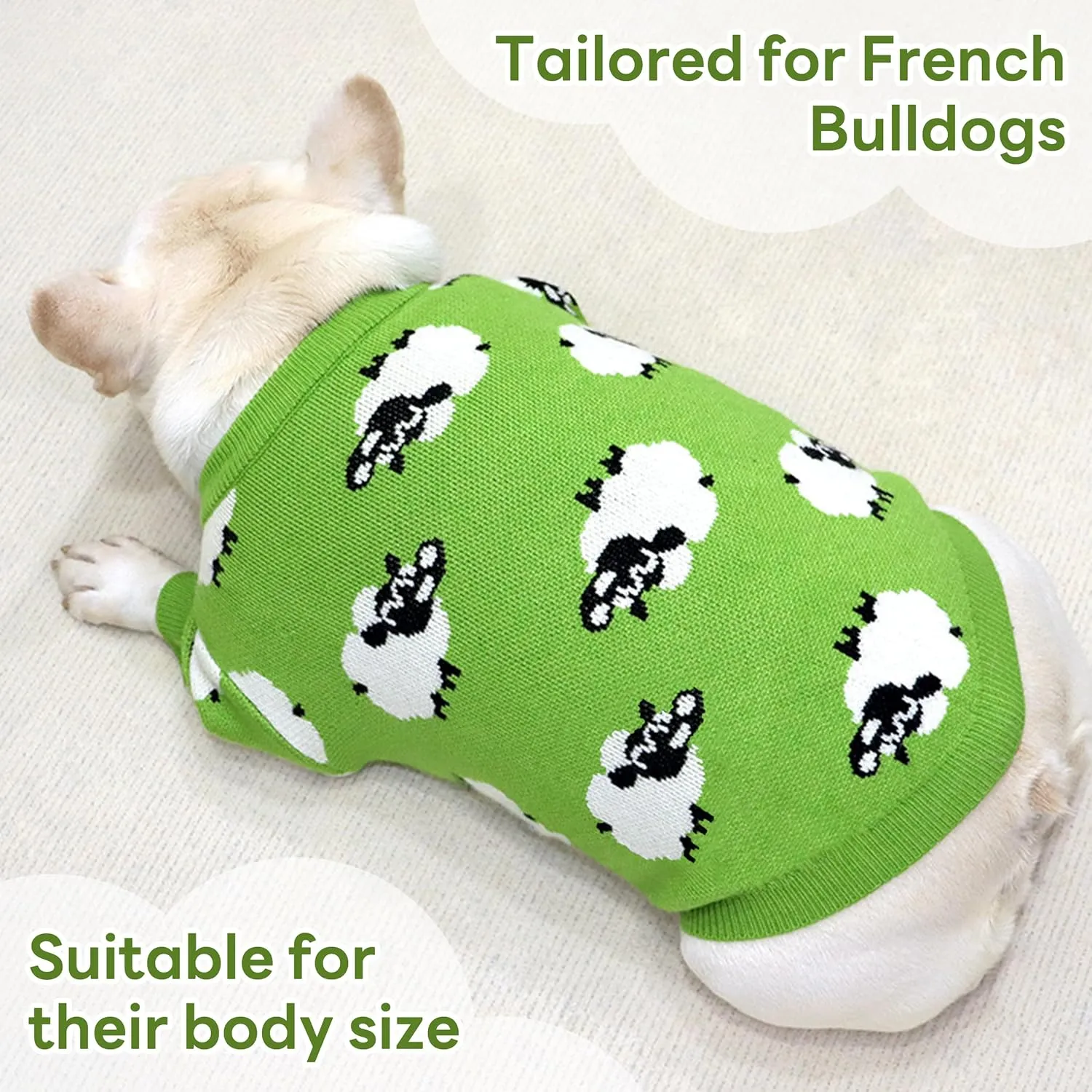 PUMYPOREITY French Bulldog Sweater, Cold Weather Pullover Sweater for French Bulldog, Winter Warm Clothing for Frenchie Dogs, Green, S