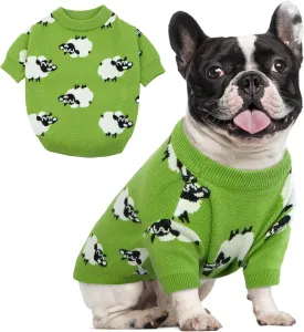 PUMYPOREITY French Bulldog Sweater, Cold Weather Pullover Sweater for French Bulldog, Winter Warm Clothing for Frenchie Dogs, Green, S