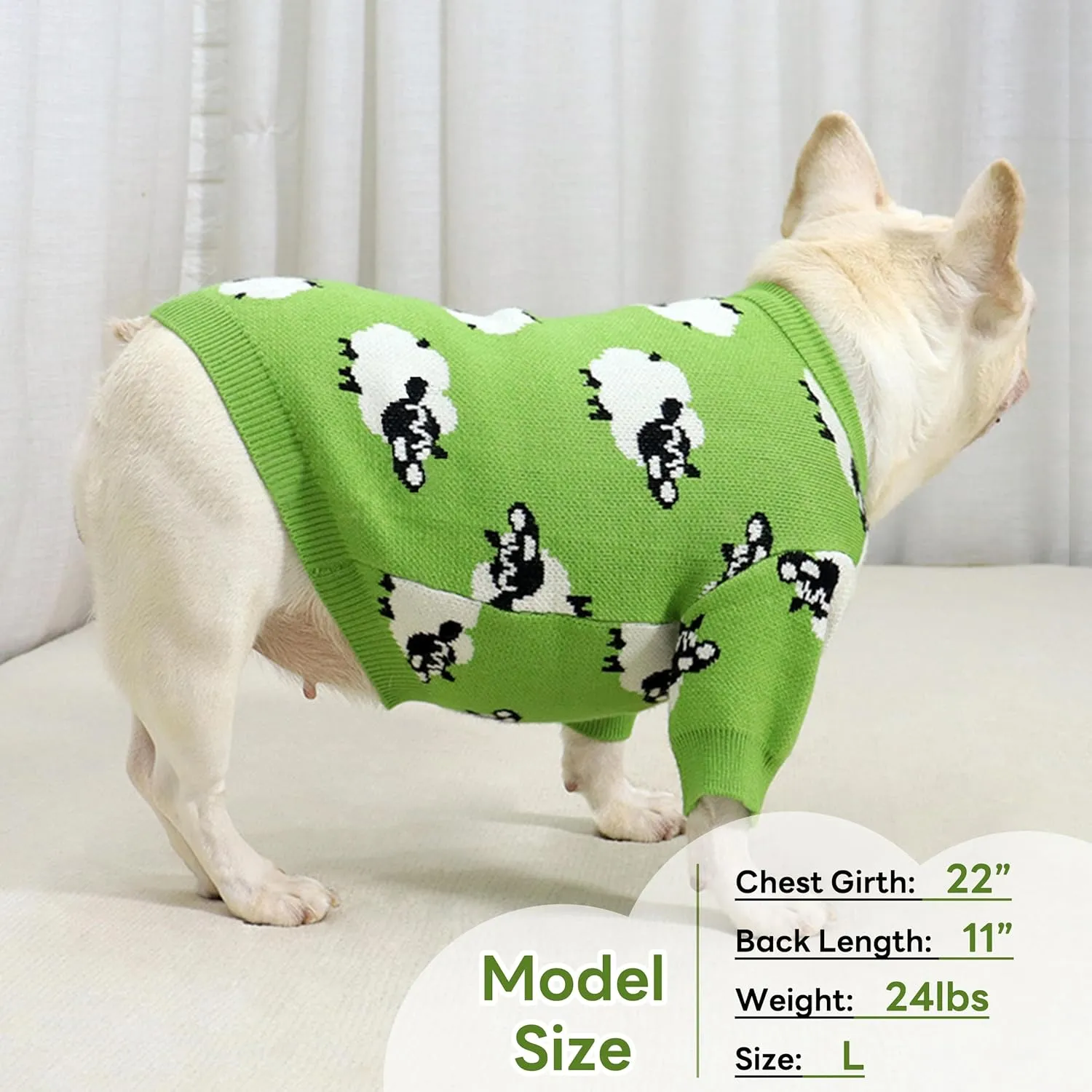 PUMYPOREITY French Bulldog Sweater, Cold Weather Pullover Sweater for French Bulldog, Winter Warm Clothing for Frenchie Dogs, Green, S
