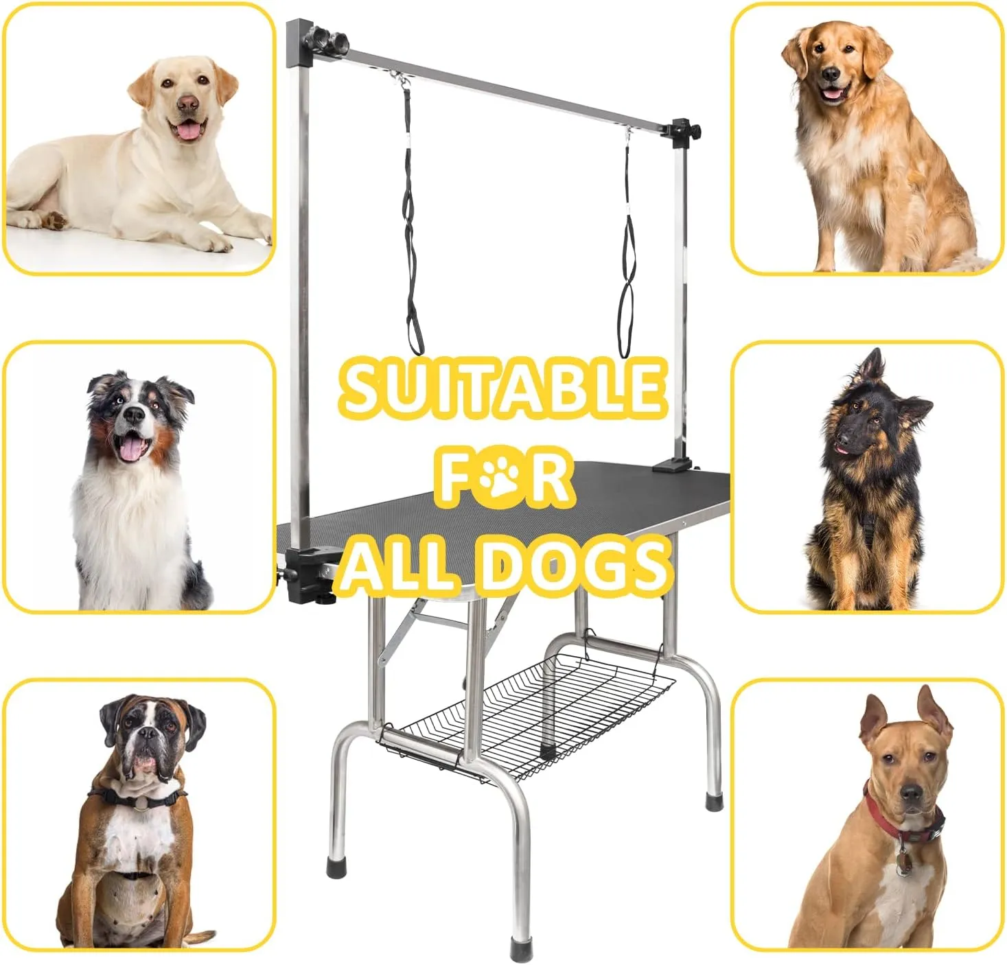 ROOMTEC 36" Dog Grooming Table,Foldable Home Pet Bathing Station with Adjustable Height Arm/Noose/Mesh Tray