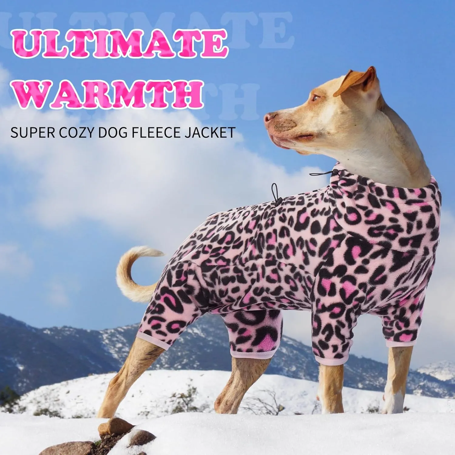 ROZKITCH Dog Winter Coat Soft Fleece Pullover Pajamas, Pet Windproof Warm Cold Weather Jacket Vest with Luminous Zipper, Jumpsuit Apparel Outfit Clothes for Small Medium Large Dog L-Pink 3XL
