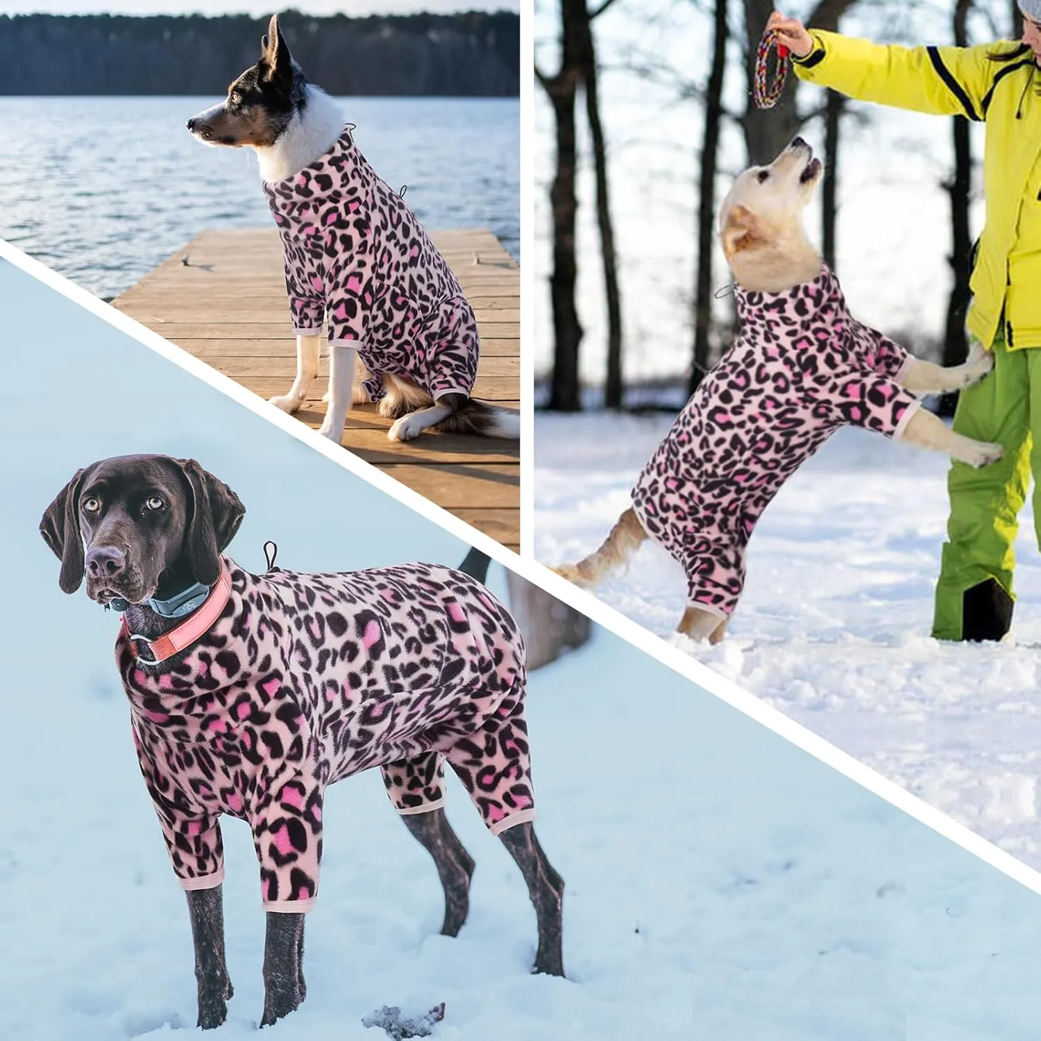 ROZKITCH Dog Winter Coat Soft Fleece Pullover Pajamas, Pet Windproof Warm Cold Weather Jacket Vest with Luminous Zipper, Jumpsuit Apparel Outfit Clothes for Small Medium Large Dog L-Pink 3XL