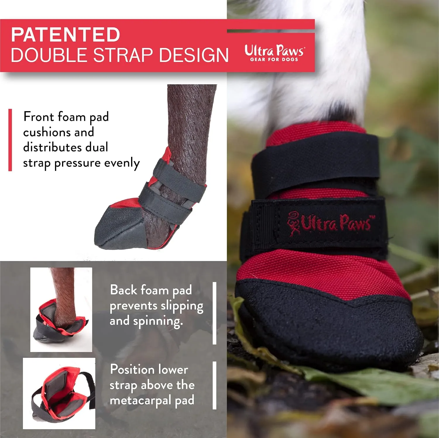Rugged Dog Boots and Paw Protectors for Small, Medium and Large Dogs Red (Size 6)