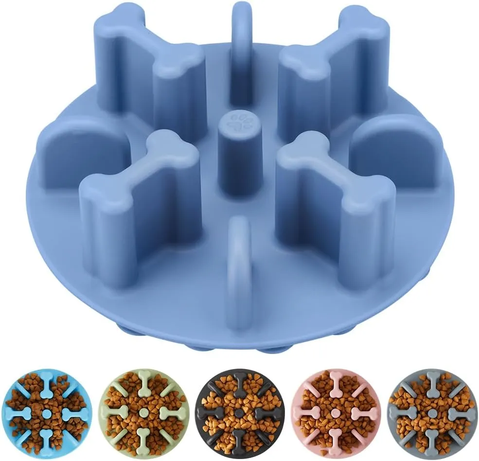 Soft Silicone Anti-Choking Puzzle Feeder Insert - Compatible with Regular Elevated Dog Bowls, Anti-Slip Slow Down Eating Insert