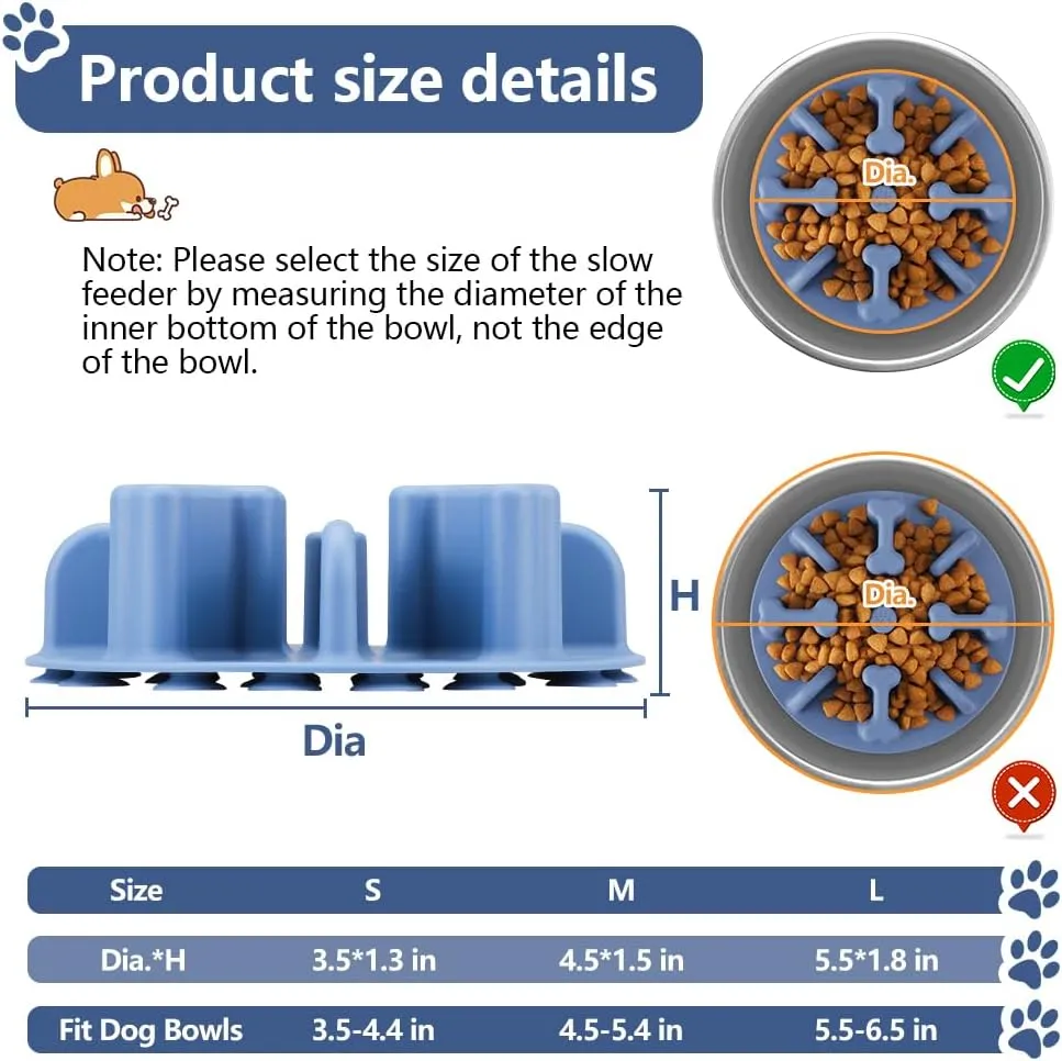 Soft Silicone Anti-Choking Puzzle Feeder Insert - Compatible with Regular Elevated Dog Bowls, Anti-Slip Slow Down Eating Insert