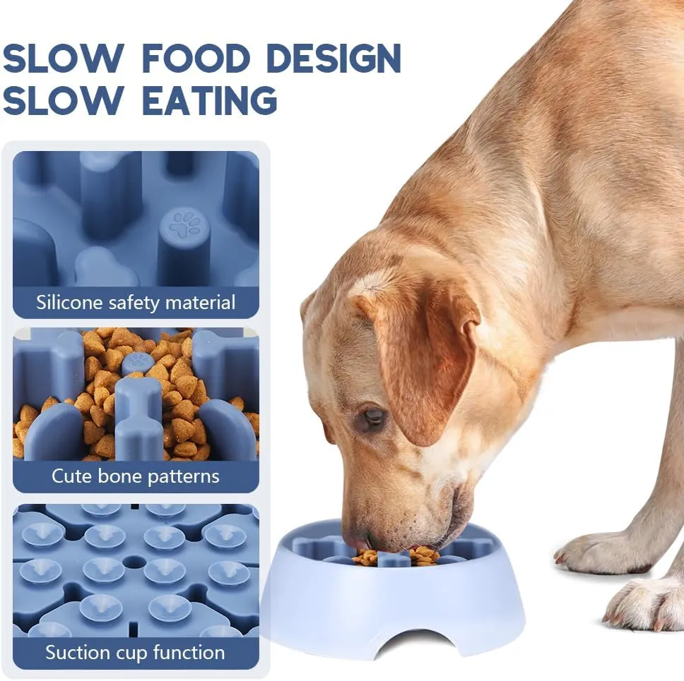 Soft Silicone Anti-Choking Puzzle Feeder Insert - Compatible with Regular Elevated Dog Bowls, Anti-Slip Slow Down Eating Insert