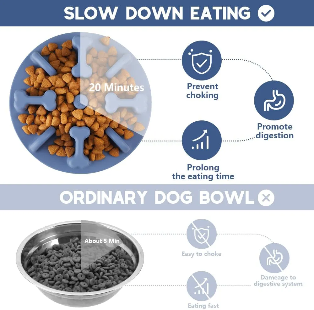 Soft Silicone Anti-Choking Puzzle Feeder Insert - Compatible with Regular Elevated Dog Bowls, Anti-Slip Slow Down Eating Insert