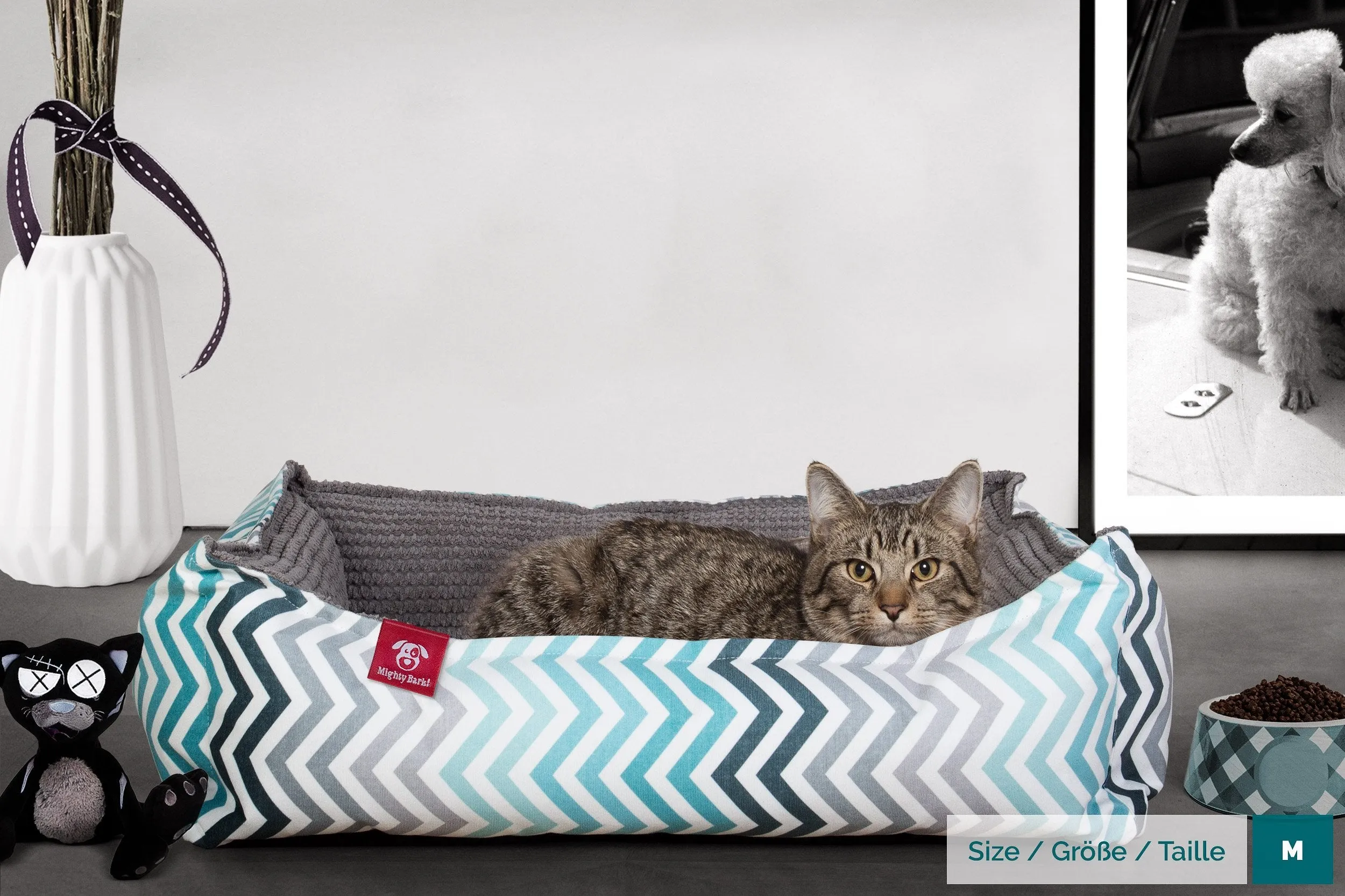 The Cat Bed - Memory Foam Cat Bed - Geo Print Chevron Teal