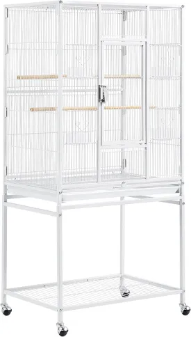 Topeakmart 54-inch Flight Bird Cage with Stand Wrought Iron Bird Cage for Parakeets Parrots Green Cheek Conures Budgies Finches, White