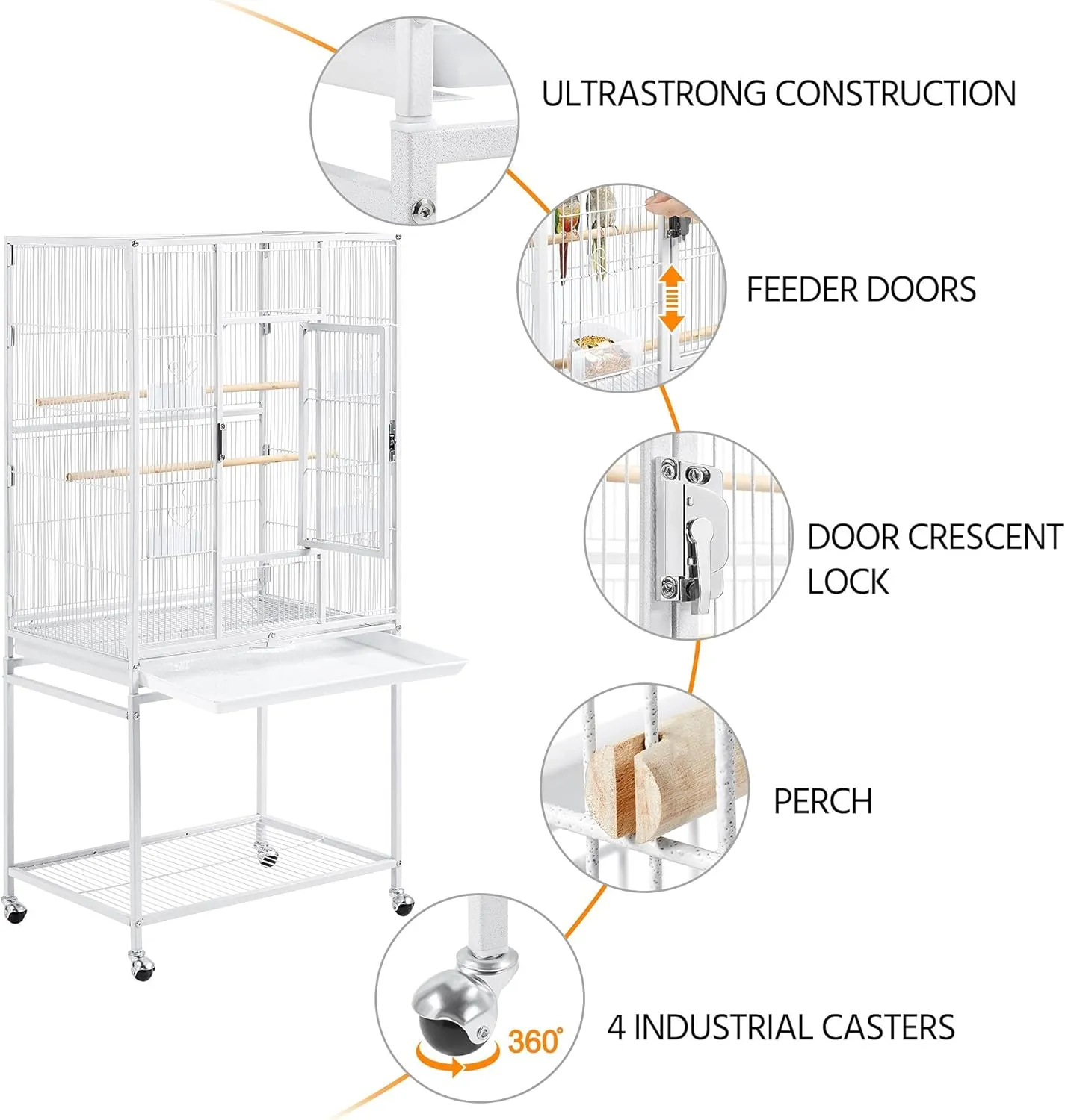Topeakmart 54-inch Flight Bird Cage with Stand Wrought Iron Bird Cage for Parakeets Parrots Green Cheek Conures Budgies Finches, White