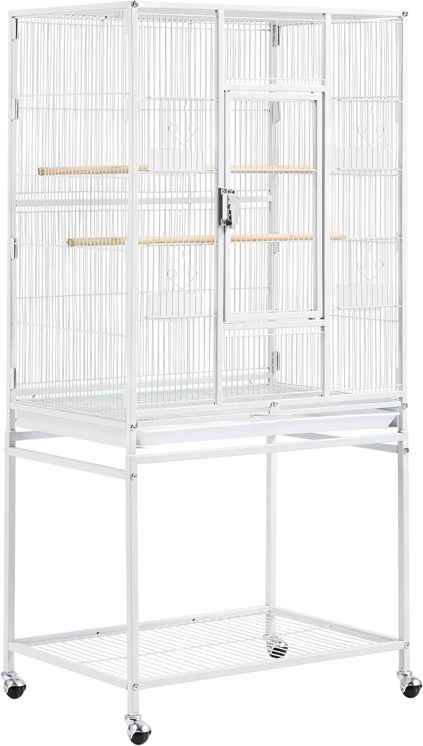 Topeakmart 54-inch Flight Bird Cage with Stand Wrought Iron Bird Cage for Parakeets Parrots Green Cheek Conures Budgies Finches, White
