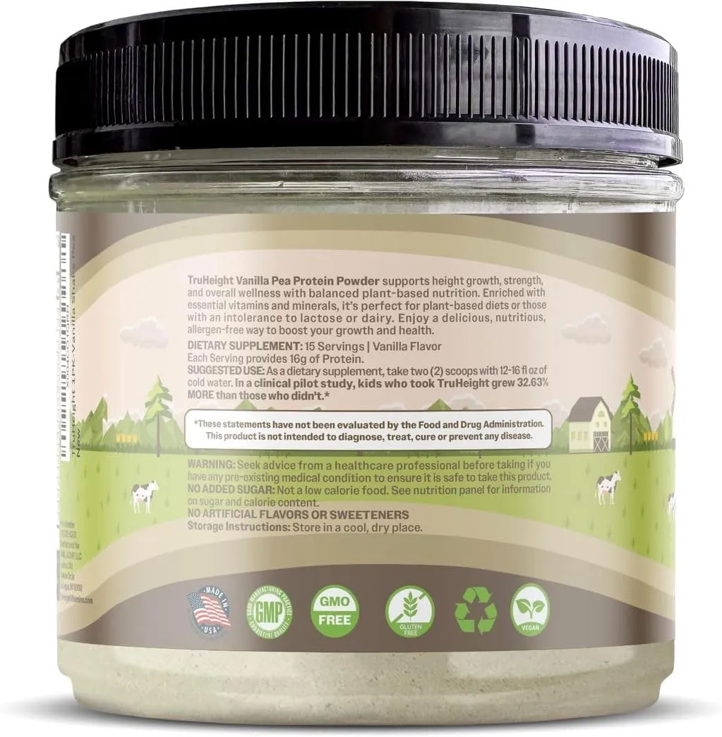 TruHeight Growth Protein Shake (Vanilla Ice Cream Flavor, Plant) Growth & Development Protein Powder for Kids & Teens - Weight Gain Drinks - Endorsed by Pediatricians, Picky Eater Vitamin, Ages 5 