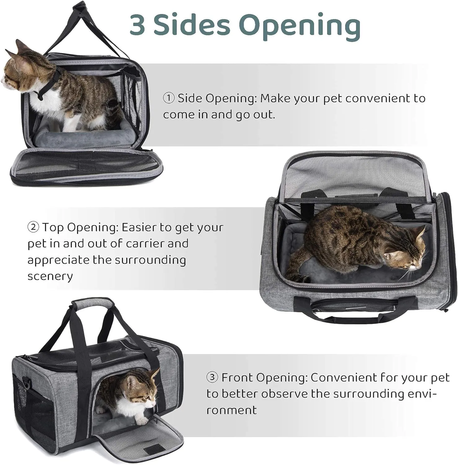 TSA Approved Pet Carrier for Small Cats Dogs, Travel Bag with Adequate Ventilation, 5 Mesh Windows, 3 Entrance, Locking Safety Zippers, Padded Shoulder and Carrying Strap, Small