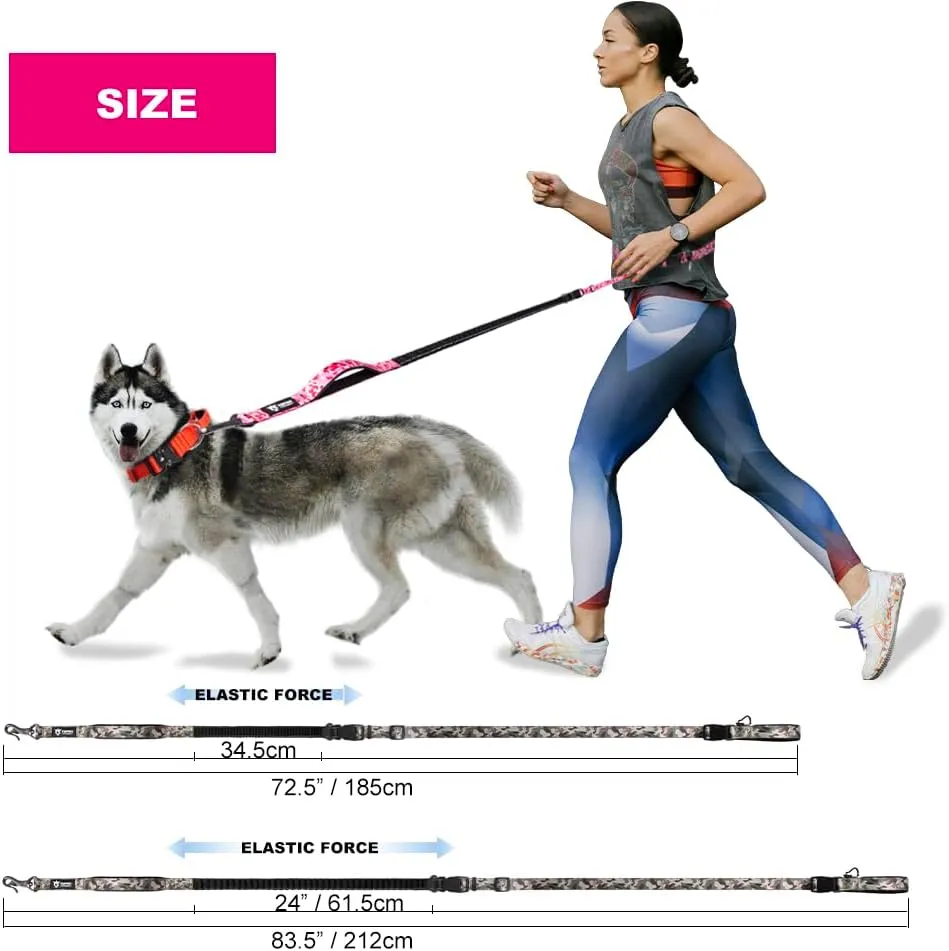 TSPRO Hands Free Dog Leash for Walking Running with Safety Car Seat Belt Shock Absorbing Bungee Leash with Padded Handle (Black)