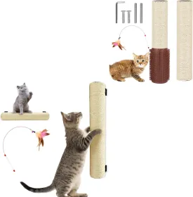 Wall Cat Scratcher Post with Cat Scratching Post Replacement Pole Refill 16in M8 Cats Tower Replacement Parts with Self Groomer Massager Spare Jute Kitty Tree Refurbishment Accessories