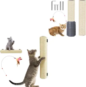 Wall Cat Scratcher Post with Cat Scratching Post Replacement Pole Refill 16in M8 Cats Tower Replacement Parts with Self Groomer Massager Spare Jute Kitty Tree Refurbishment Accessories