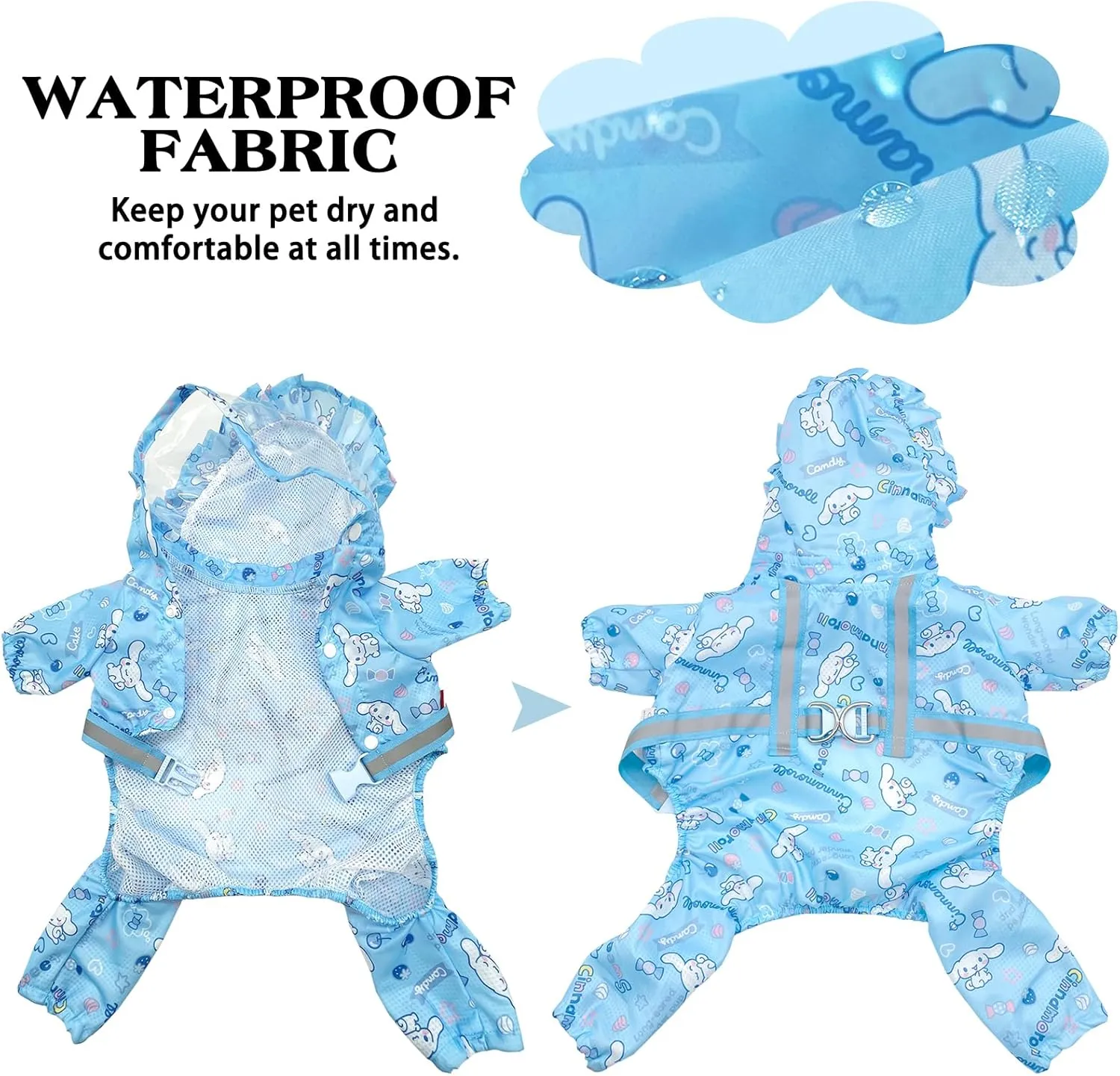 Waterproof Dog Raincoat, Adjustable 4-Legged Dog Rain Jacket with Hood and Leash Hole Reflective Lightweight Outdoor Rain Poncho Gear for Dogs Suitable for Small and Medium Dogs(Bule,X-Large)