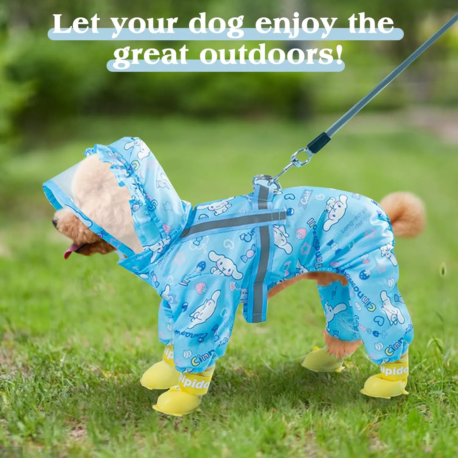 Waterproof Dog Raincoat, Adjustable 4-Legged Dog Rain Jacket with Hood and Leash Hole Reflective Lightweight Outdoor Rain Poncho Gear for Dogs Suitable for Small and Medium Dogs(Bule,X-Large)
