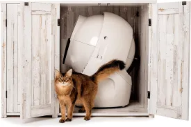 Whisker Litter-Robot Credenza with Litter Box Enclosure, Rustic White Plank Finish, 43.2 W x 28.1 D x 33.1 H, Stylish and Durable Hidden Cat Litter Box Furniture, Litter-Robot Not Included