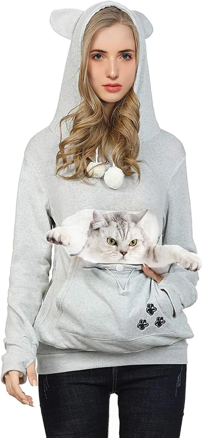 XUDREZ Unisex Big Pouch Hoodie Long Sleeve Pet Dog Holder Carrier Sweatshirt Hooded Pocket Kangaroo Hoodie