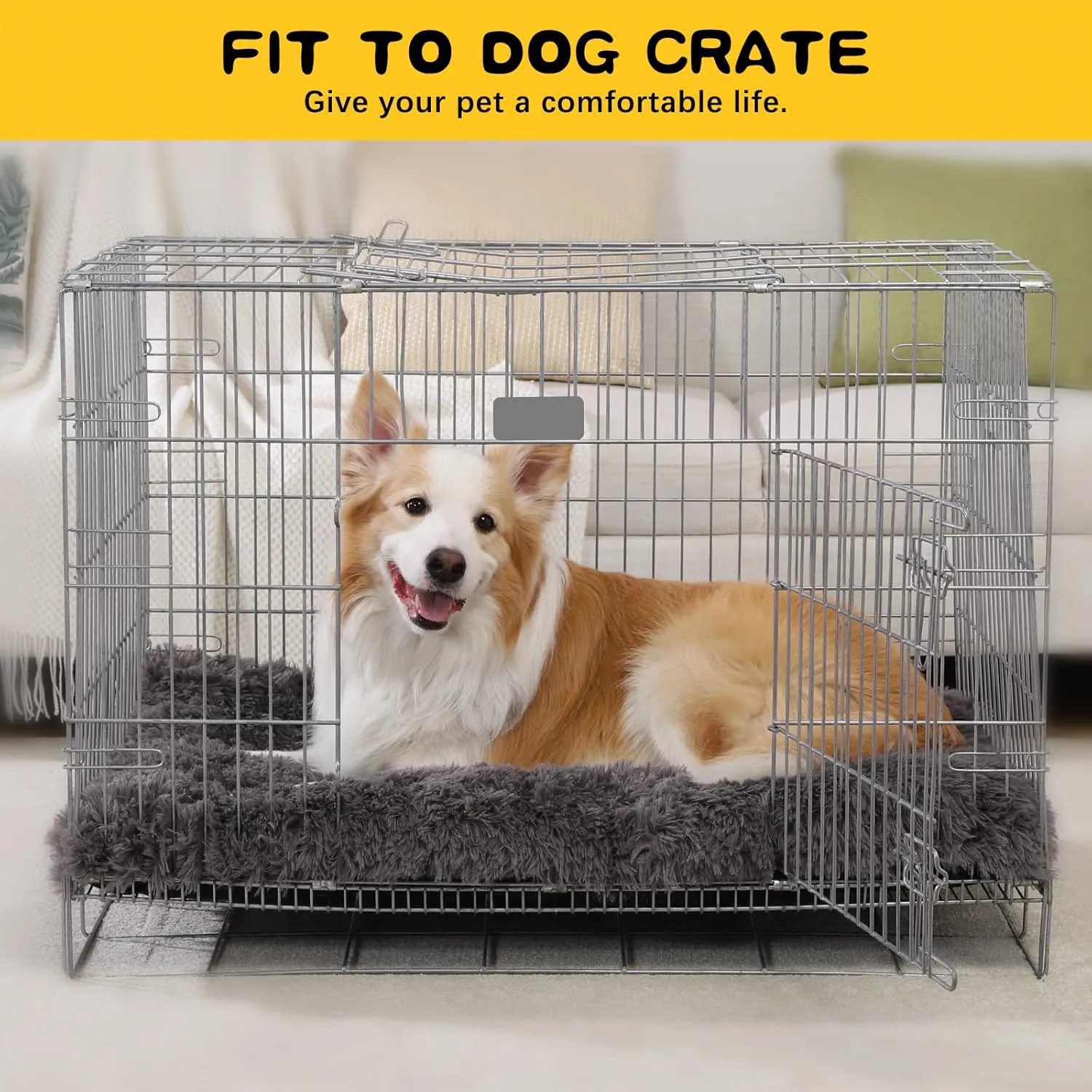 XXL Dog Bed Crate Pad Mat for Cages Washable Bed for Extra Large Size Dog Soft Kennel Pad Anti-Slip Pet Bed,48" x 29",Dark Grey